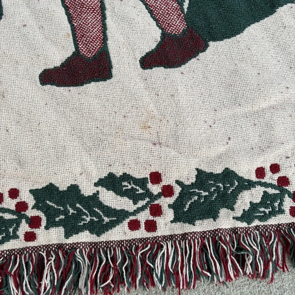 Vintage Christmas Throw Old World Santa Tapestry Fringe Blanket Decor 68x46